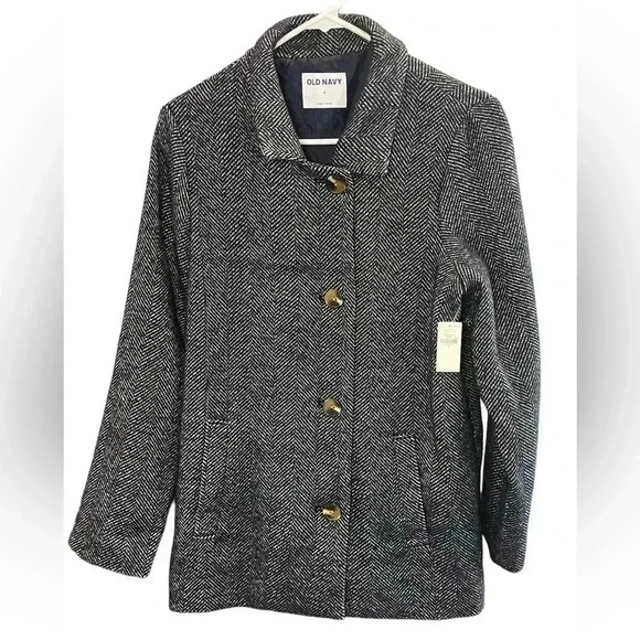 Old Navy Jackets & Blazers - OLD NAVY HERRINGBONE NAVY BUTTON-FRONT PEA COAT. LINED; POCKETS; SIZE SMALL. NWT